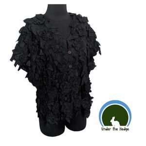 Y2K Way Black Floral Embellished Overlay Button Top Size 12 chic glam goth J2